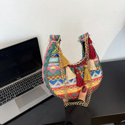 Embroidered Ethnic Style Fringe Shoulder Bag