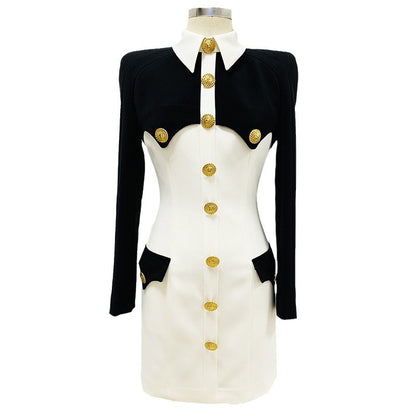 Trendy Color Block Bodycon Shirt Dress