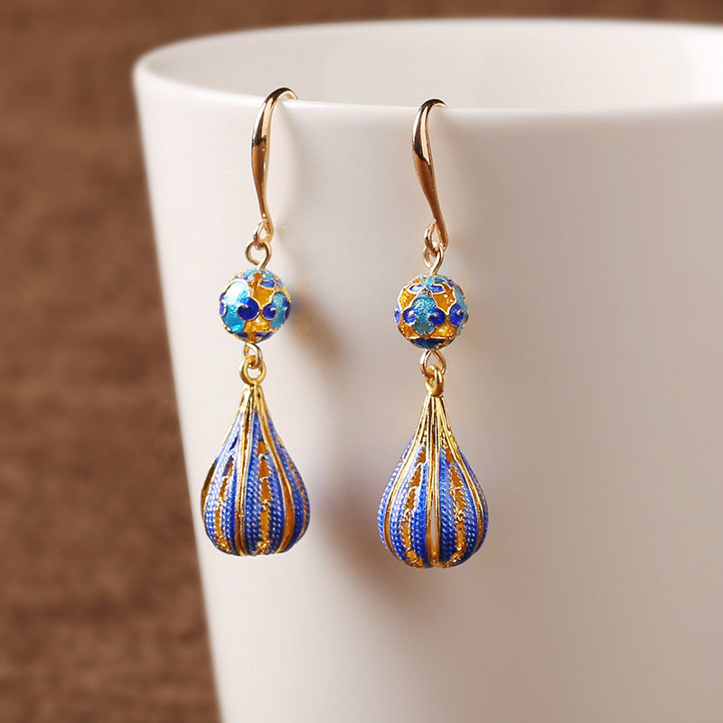 Cloisonne Blue Earrings High-Grade Female Antique Sterling Silver Earrings