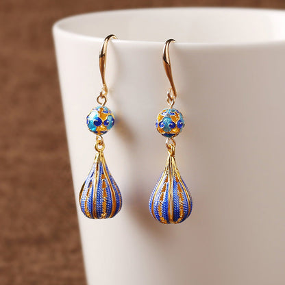 Cloisonne Blue Earrings High-Grade Female Antique Sterling Silver Earrings