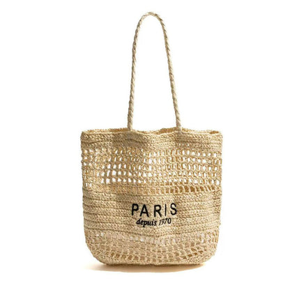 Letter Embroidery Straw Shoulder Bag Large Capacity Beach Tote