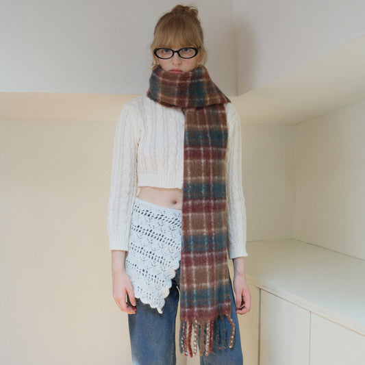 Vintage Plaid Scarf Soft Wool Blend for Women