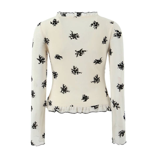 Floral Print V-Neck Lace Cardigan Blouse