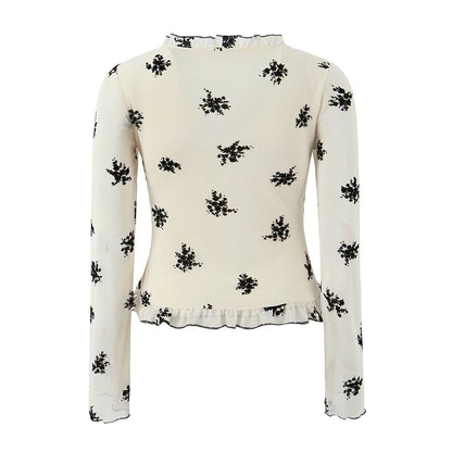 Floral Print V-Neck Lace Cardigan Blouse