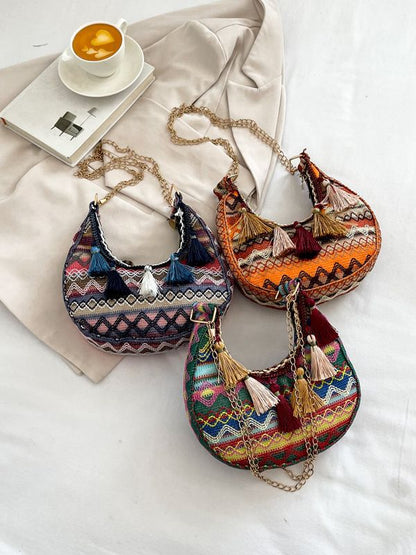 Embroidered Ethnic Style Fringe Shoulder Bag