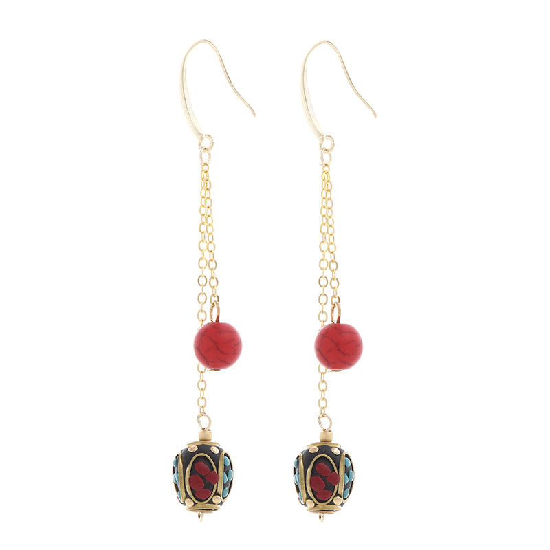 Bohemian Nepal Pearl-Tibetan Earrings Retro Turquoise Classic Personality Elegant Accessories Earrings