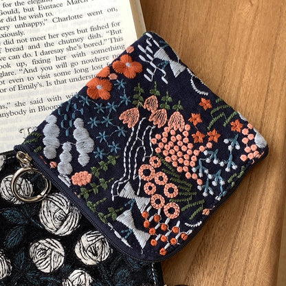 Cute Cotton Linen Embroidered Coin Purse Mini Makeup Bag