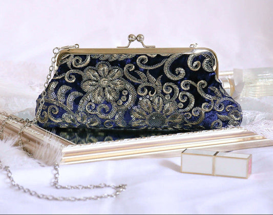 Vintage Sequin Evening Clutch Bag Velvet Cocktail Purse