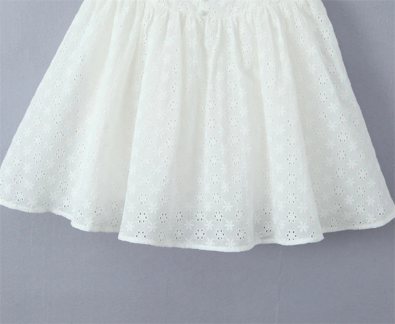 Sweet Lace Trim Straps Puff Mini Dress