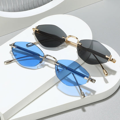 Metallic Frameless Polygon Sunglasses Stylish Unisex Sunglasses