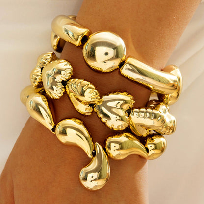 Layered Geometric Statement Cuff Bracelet Set