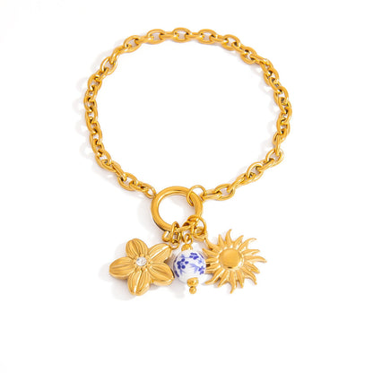 Floral Pendant Stainless Steel Bracelet for Women
