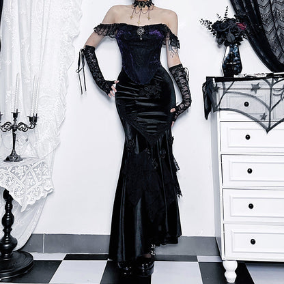 Elegant Black Mermaid Dress with Patchwork Design