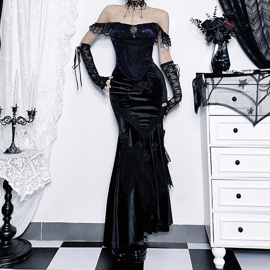 Elegant Black Mermaid Dress with Patchwork Design
