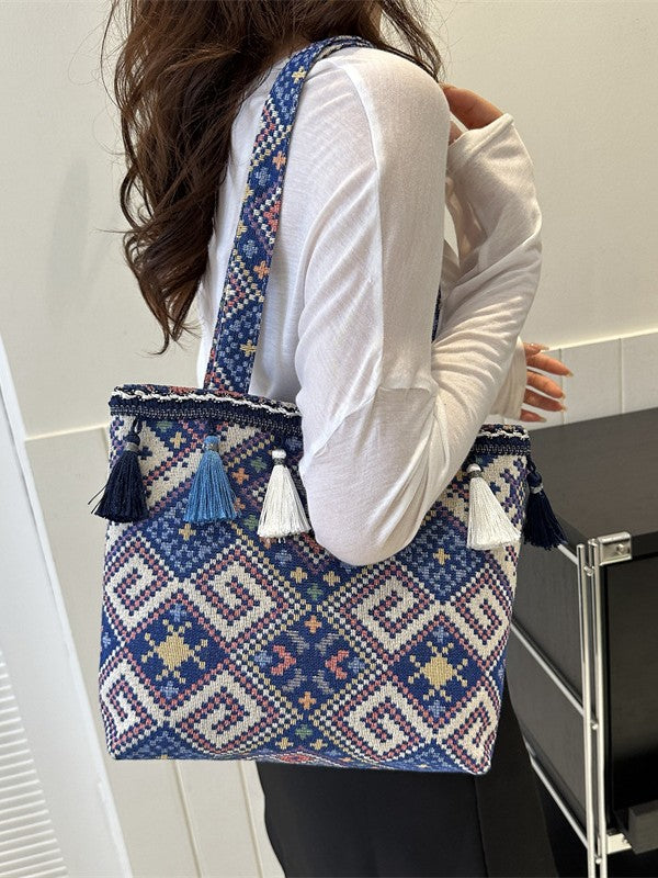 Ethnic Style Canvas Tote Bag for Women Casual Shoulder Bag