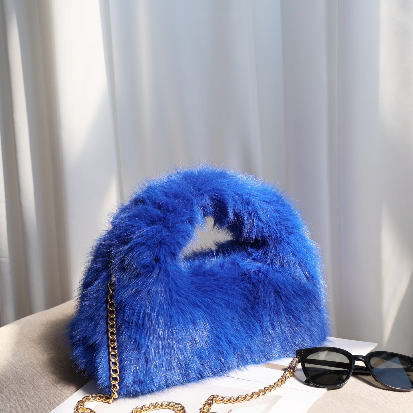 Solid Color Soft Fluffy Fur Tote Handbag