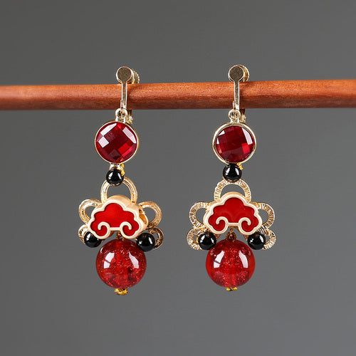 Red Cheongsam Antique National Style Earrings