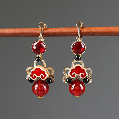 Red Cheongsam Antique National Style Earrings