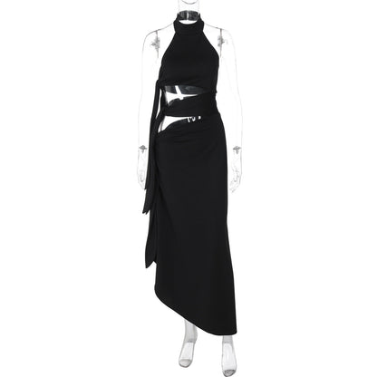 Backless Halter Long Maxi Dress with Cutout Design