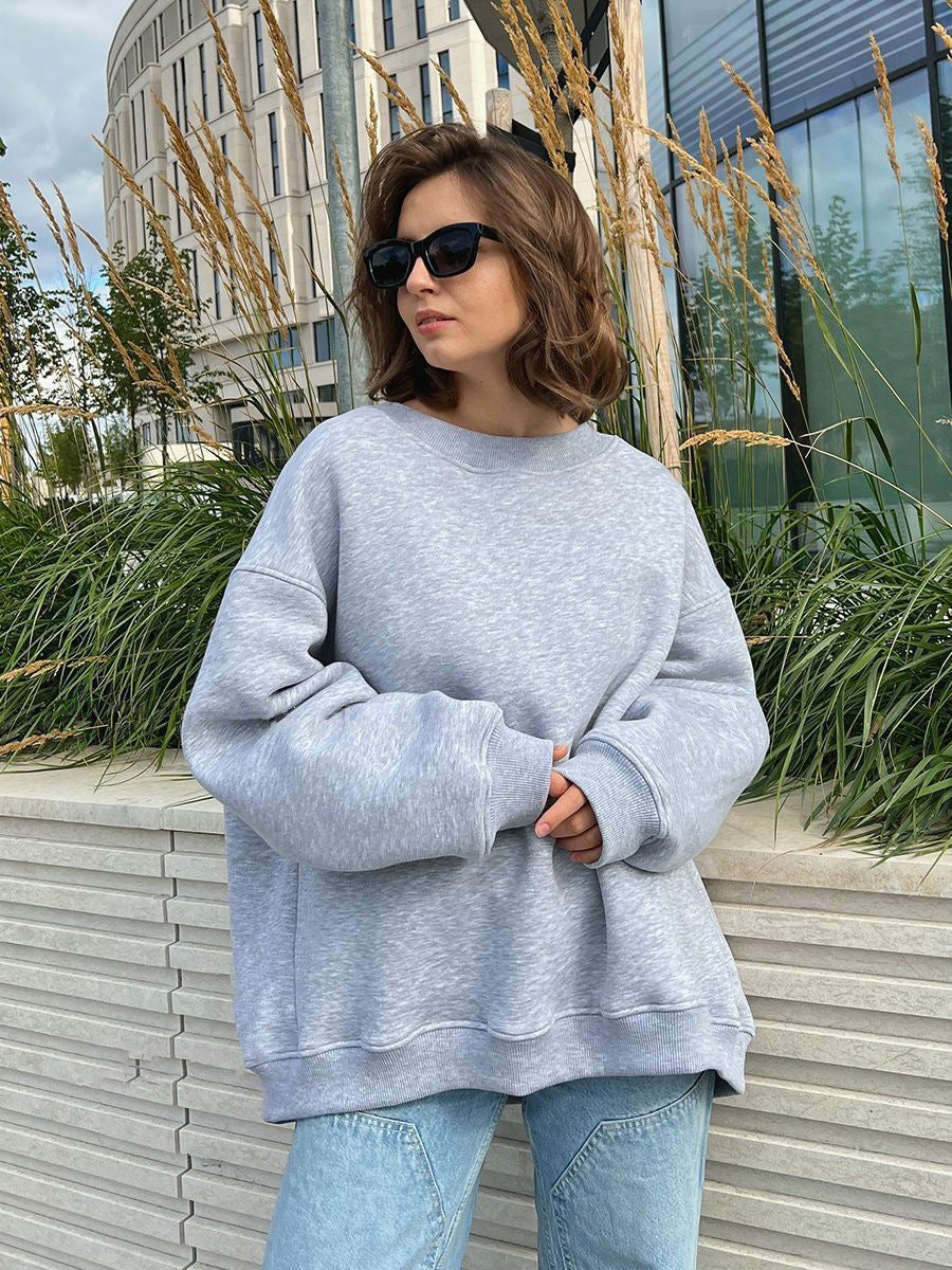 Oversized Solid Color Pullover Sweatshirt for Women