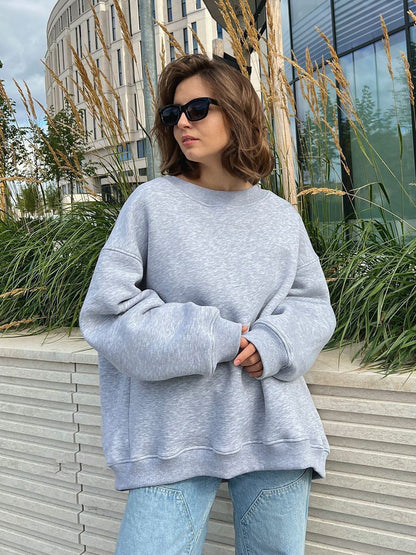 Oversized Solid Color Pullover Sweatshirt for Women