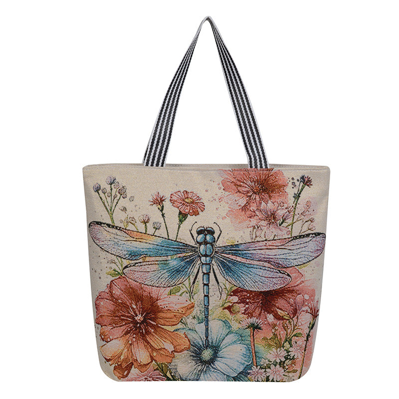 Embroidered Canvas Tote Bag with Floral Patterns