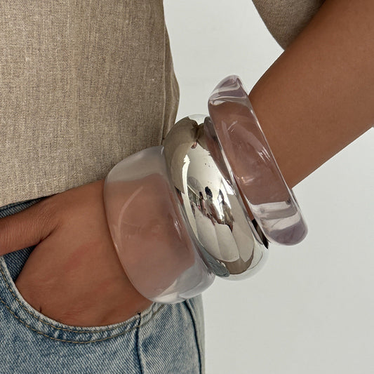 Trendy Clear Acrylic Wide Cuff Bracelet Irregular Geometric Design
