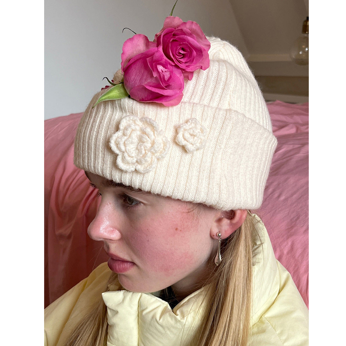 Girls' Handmade Crochet Solid Color Knit Hat