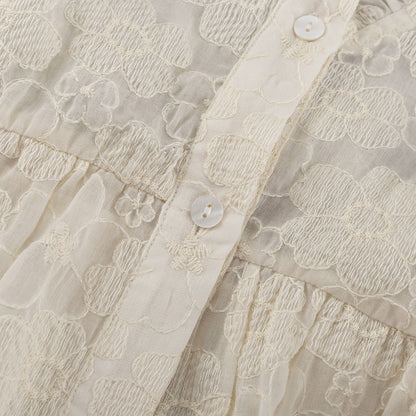 Flower Jacquard Lantern Sleeves Sweet Mini Dress