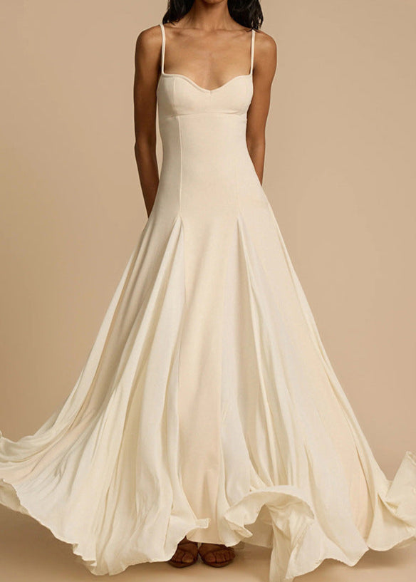 Cream Maxi Dress Lightweight Acetate Spaghetti Strap