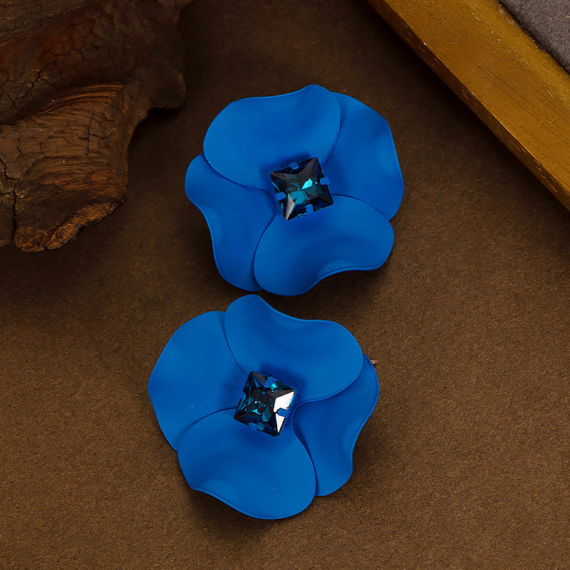 Elegant Blue Floral Zircon Ear Studs For Women