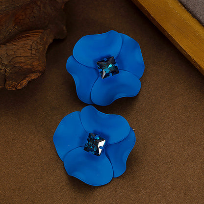 Elegant Blue Floral Zircon Ear Studs For Women