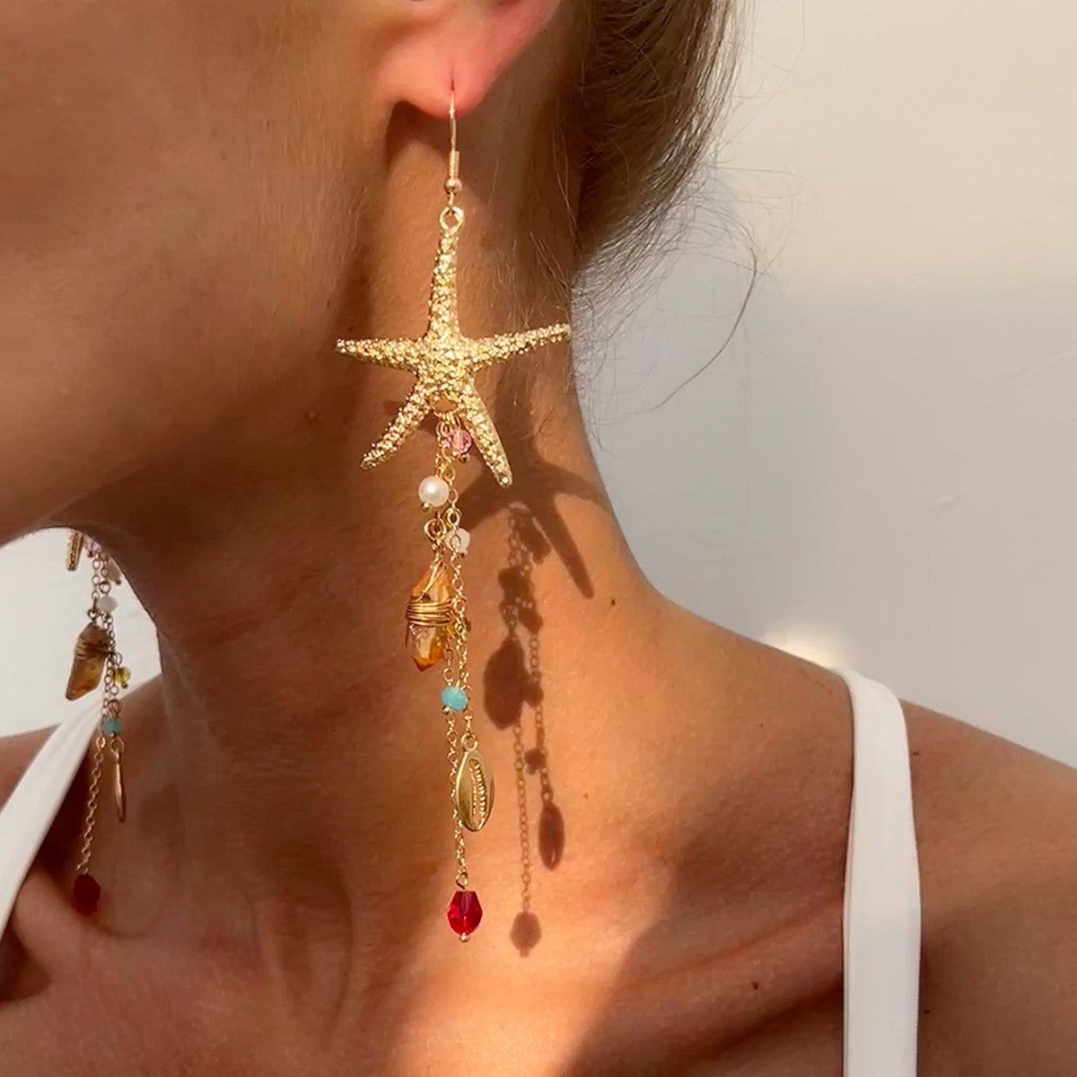 Bohemian Sea Star Shell Necklace With Irregular Crystal Pendant