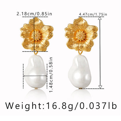 Vintage Flower Pearl Drop Earrings
