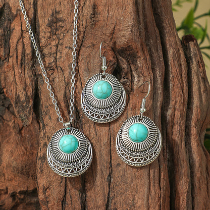 Bohemian Geometric Earrings and Necklace Set with Turquoise Accents