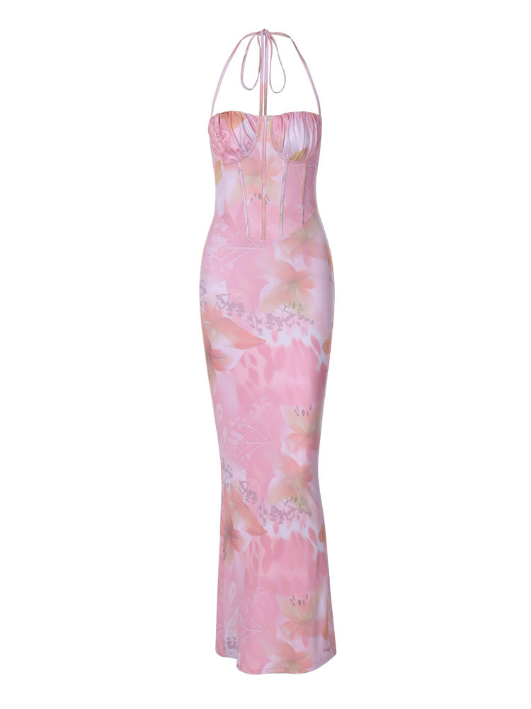 Stylish Floral Printed Strapless Mini Dress