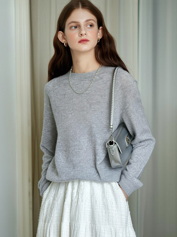Classic Crew Neck Cashmere Sweater Elegant Casual Knitwear