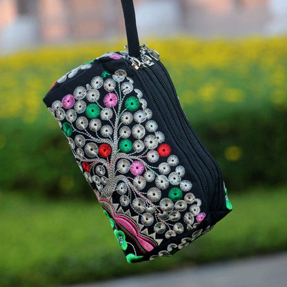 Ethnic Bag Fashion Fabric Coin Purse Embroidered Multi-Layer Zipper Bag Clutch Bag