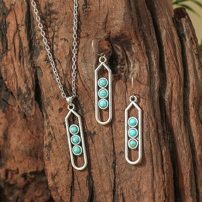 Bohemian Geometric Earrings and Necklace Set with Turquoise Accents