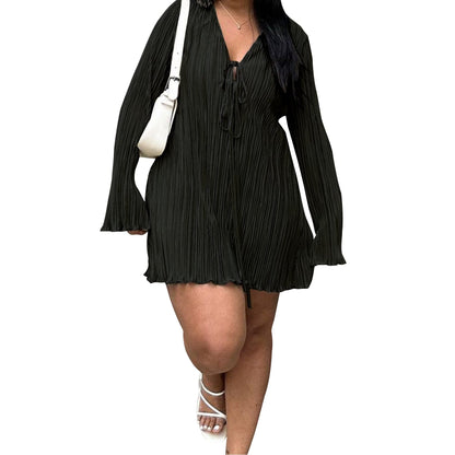 Elegant A-Line Tie Dress With Bell Sleeves