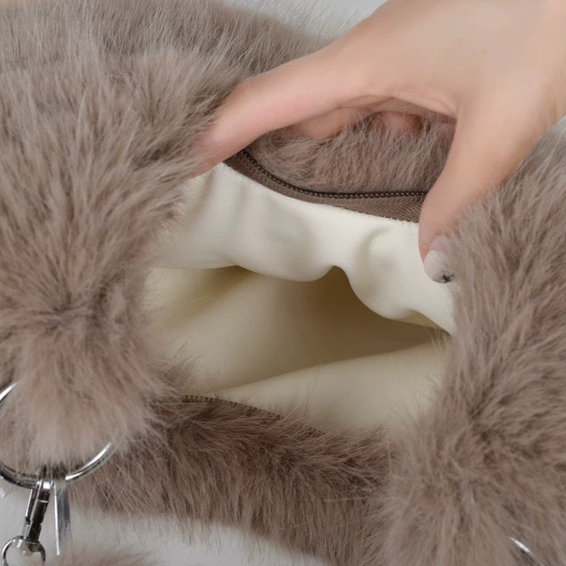 Elegant Furry Faux Fox Fur Shoulder Bag