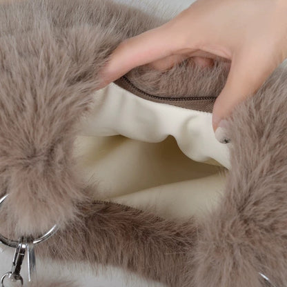 Elegant Furry Faux Fox Fur Shoulder Bag
