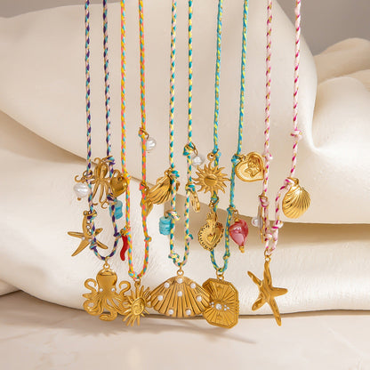 Stainless Steel Starfish Shell Pendant Necklace Luxury Women's Choker