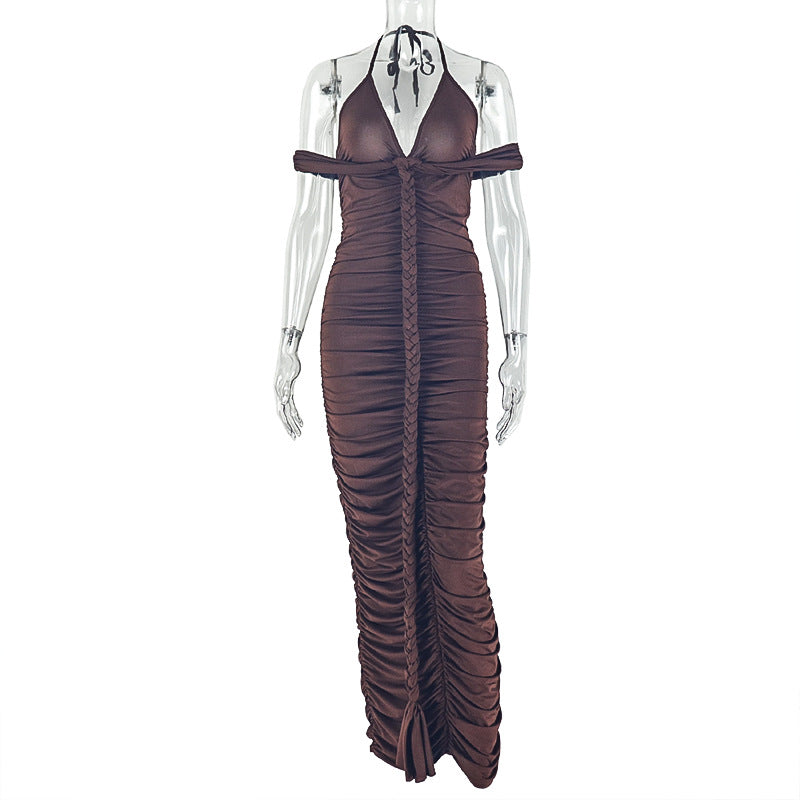 Stylish Sleeveless Bodycon Dress Deep Brown