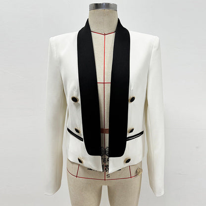 Color Block Short Blazer Elegant Office Jacket