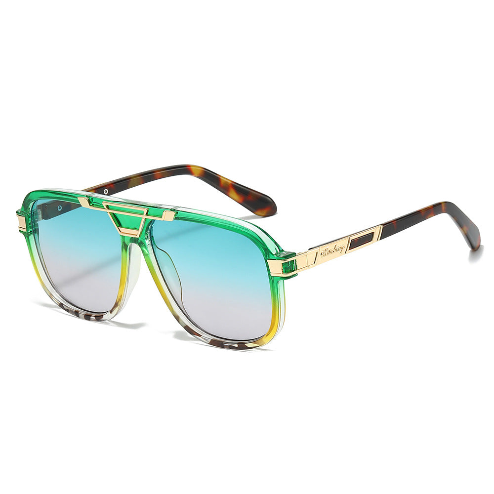 Trendy Retro Double Bridge Pilot Sunglasses Square Frame for Men