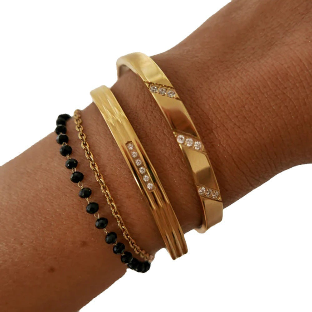 Vintage Zircon Wide Simple Bracelet