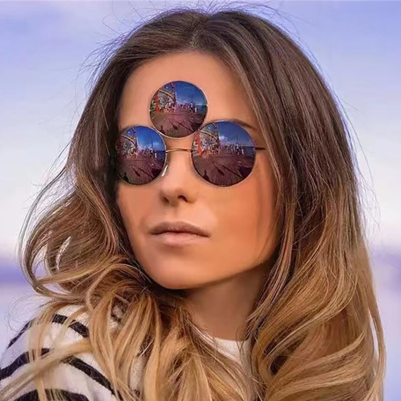 Trendy Round Sunglasses with Unique Double Ring Design