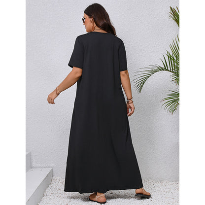 Plus Size V-Neck A-Line Dress Elegant Casual Black Dress