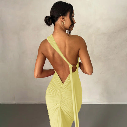 Summer New Sexy Backless Ruched Midi Dress